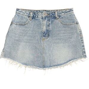 Her Entire Name Says Grace Festival Light Denim Mini Skirt Frayed Hem